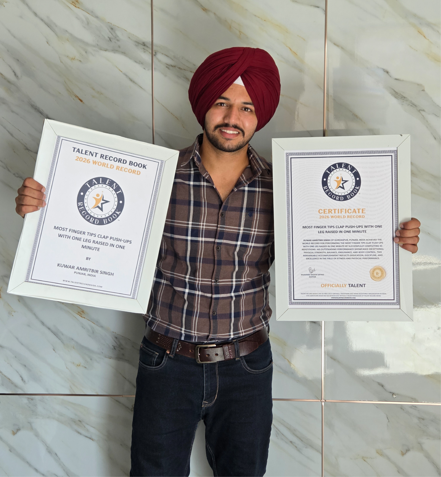 KUWAR AMRITBIR SINGH - MOST FINGER TIPS CLAP PUSH-UPS WITH ONE LEG RAISED IN ONE MINUTE